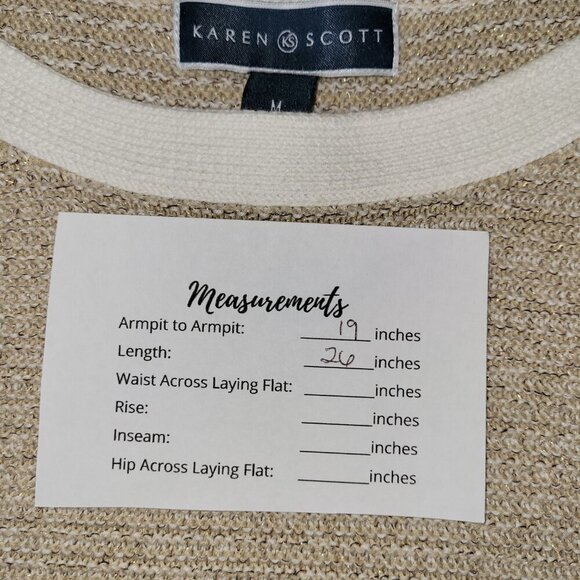 Karen Scott Gold & Ivory Glitter Metallic Pattern Pullover Sweater Women’s SZ M - Picture 12 of 13